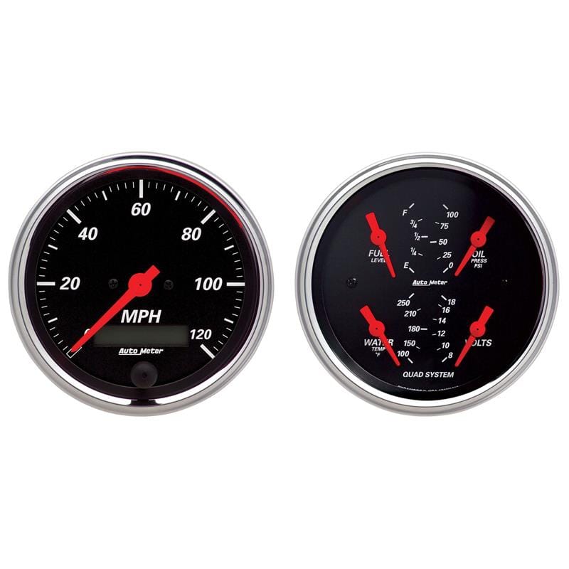 AutoMeter — GAUGE KIT, 2 PC., QUAD & SPEEDOMETER, 3 3/8", DESIGNER BLACK