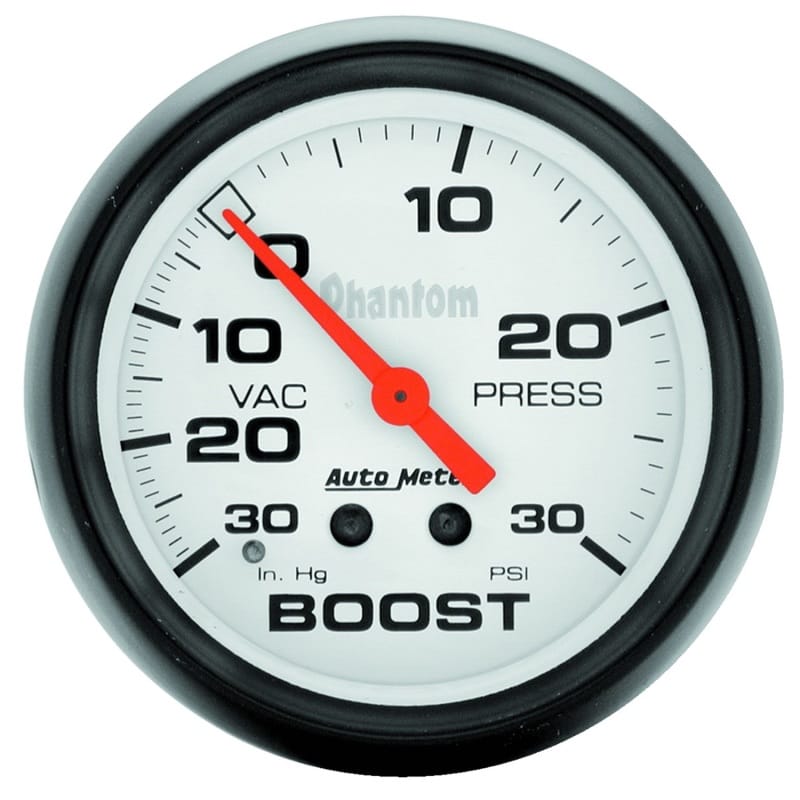 AutoMeter — Autometer Phantom 66.7mm 30 in Hg-Vac/30PSI Mechanical Vacuum/Boost Gauge
2-5/8" BOOST-VAC, 30
