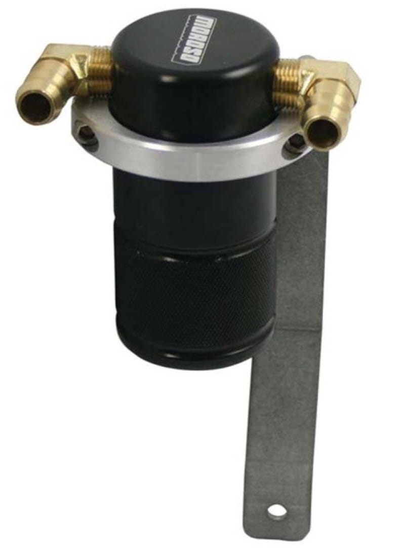 Moroso — Moroso 05-10 Chrysler 5.7L (w/Stock Intake) Air/Oil Separator Catch Can - Billet Aluminum - Black
