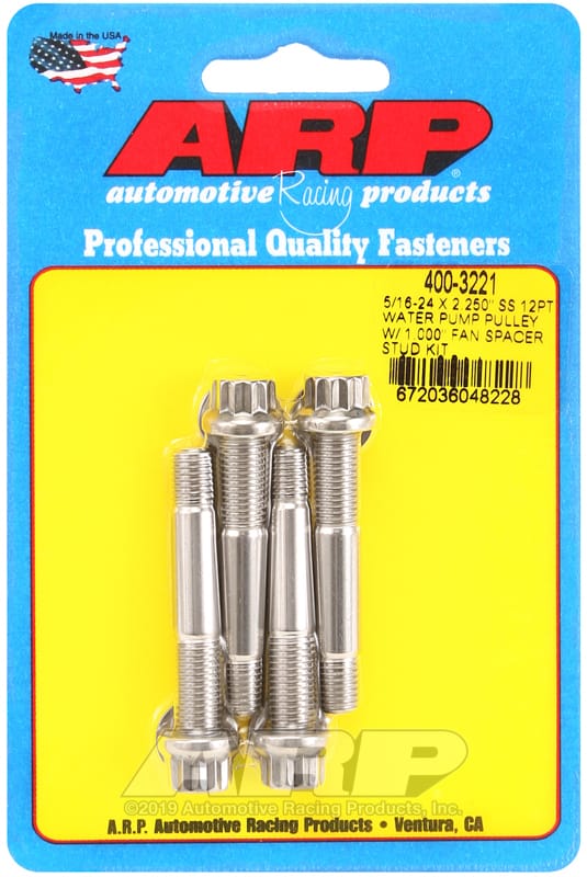 ARP — ARP 5/16-24 x 2.250 SS 12pt Water Pump Pulley w/1.000in Fan Spacer Stud Kit