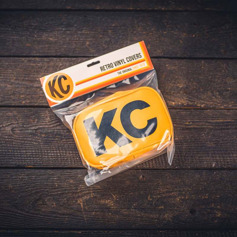 KC HiLiTES — KC HiLiTES Retro 5in x 7in Rectangular Yellow Vinyl Light Cover w/ Black KC Logo (Pair)