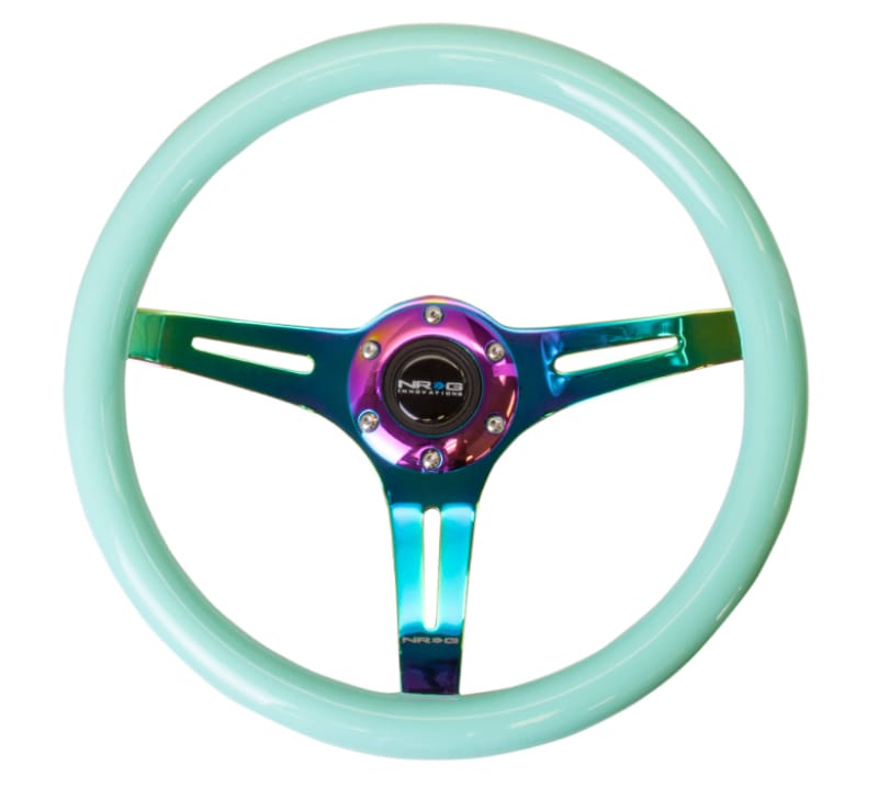 NRG — NRG Classic Wood Grain Steering Wheel (350mm) Minty Fresh Color w/Neochrome 3-Spoke Center