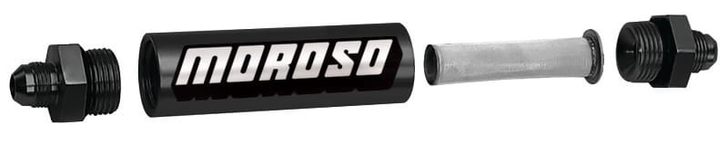 Moroso — Moroso In-Line Fuel Filter - 6.5in -8An - 40 Micron SS Filter - Aluminum