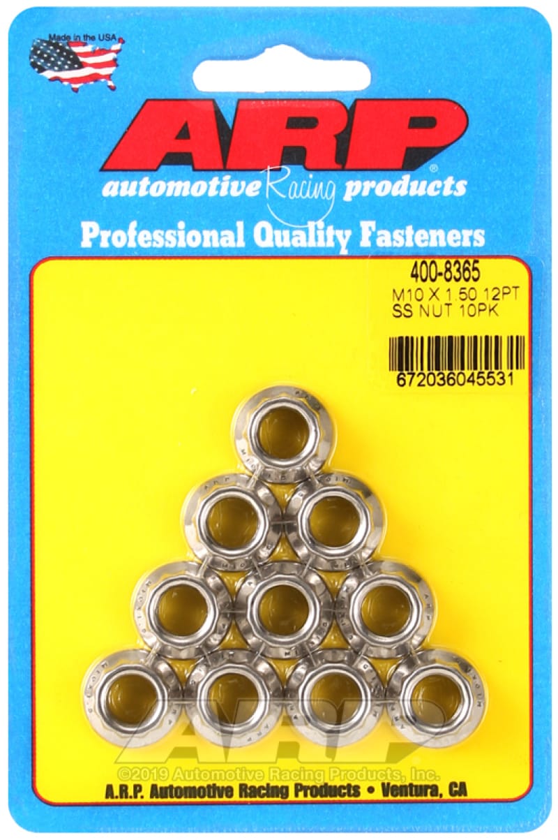 ARP — ARP M10 x 1.50 (M12 WR) SS 12pt Nut Kit (Set of 10)