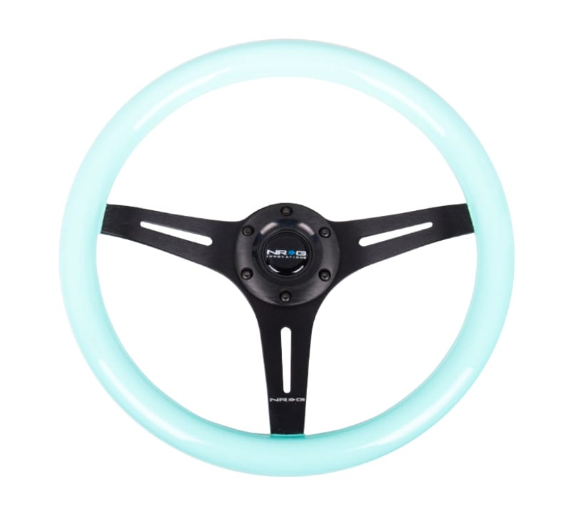 NRG — NRG Classic Wood Grain Steering Wheel (350mm) Minty Fresh Color Grip w/Black 3-Spoke Center