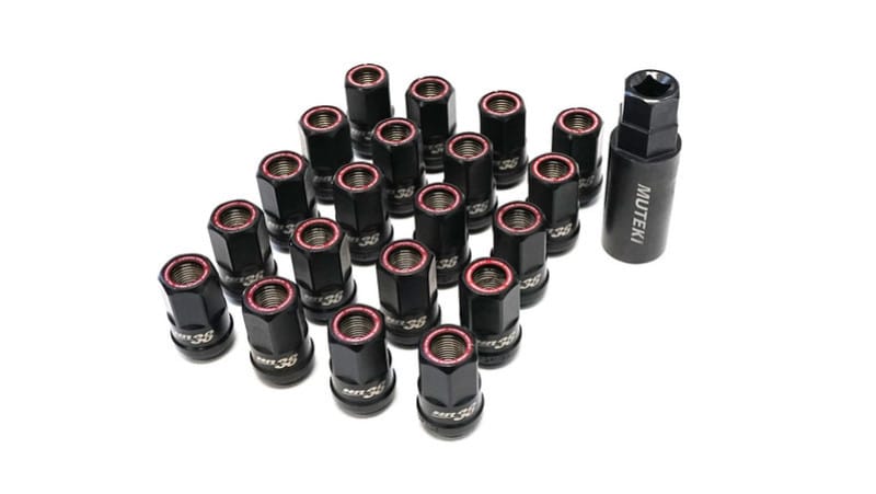 Wheel Mate — Wheel Mate Muteki HR38 Open End Lug Nuts 12x1.25 Titanium Chrome / Red Ring