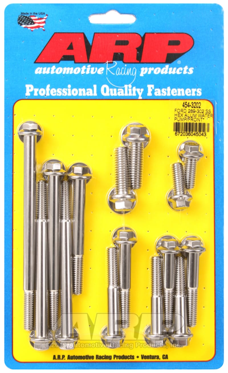 ARP — ARP Ford 289-302 SS Hex Aluminum Water Pump and Front Cover Bolt Kit
