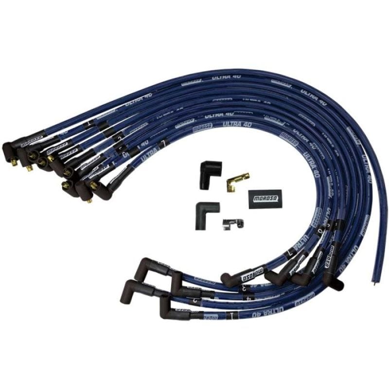 Moroso — Moroso Chevrolet Small Block Ignition Wire Set - Ultra 40 - Sleeved - Non-HEI - 90 Degree - Blue