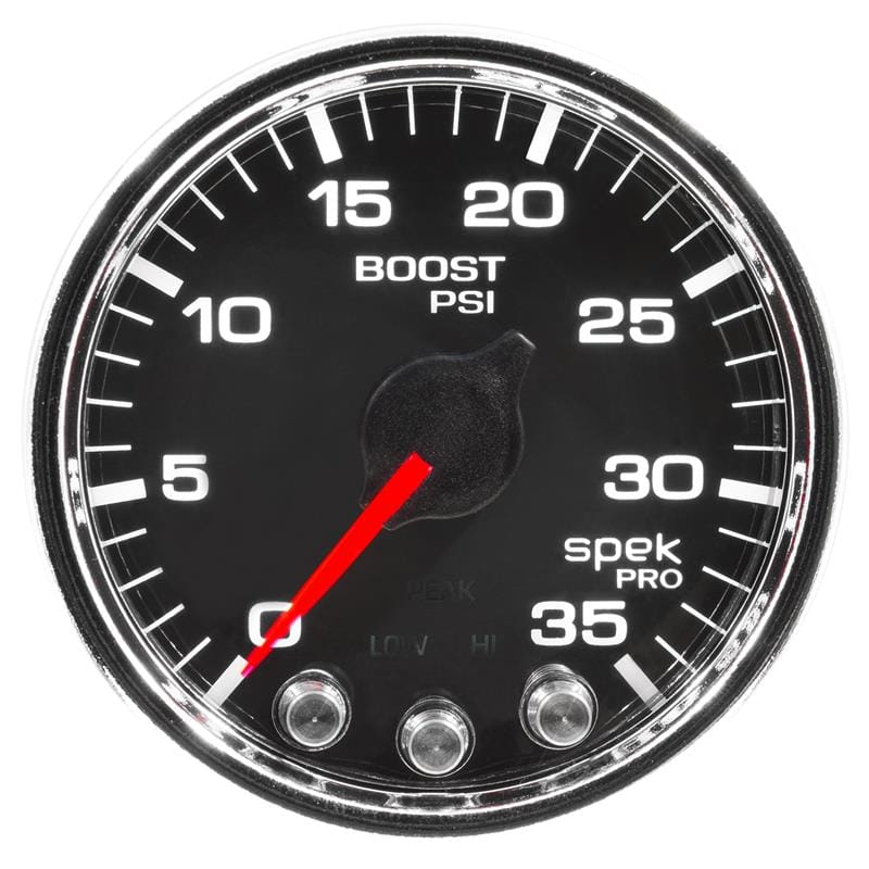 AutoMeter — GAUGE, BOOST, 2 1/16", 35PSI, STEPPER MOTOR W/PEAK & WARN, BLK/CHROME, SPEK-PRO