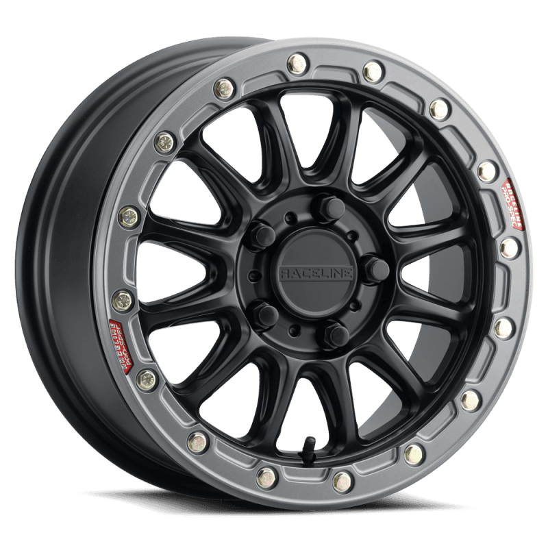 Raceline — Raceline A14BG Alpha 15x10in/5x114.3 BP/25mm Offset/68mm Bore - Black & Gunmetal Ring Beadlock Wheel