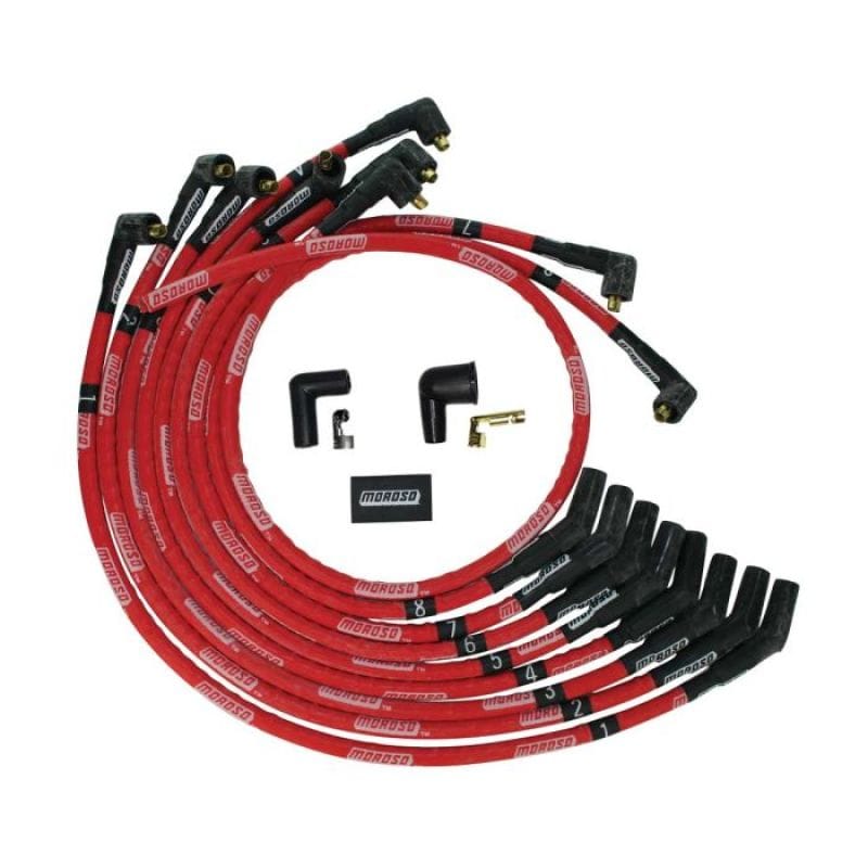 Moroso — Moroso SB Ford 260/289/302 135 Deg Plug Boots Non-HEI Sleeved Ultra Spark Plug Wire Set - Red