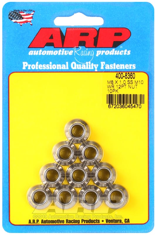 ARP — ARP M8 X 1.00 (M10 wr) SS 12pt nut kit