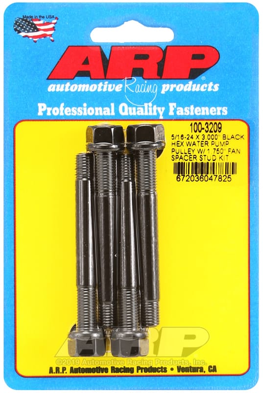 ARP — ARP 5/16-24 X 3.000 Black Hex Water Pump Pulley w/ 1.750in Fan Spacer Stud Kit