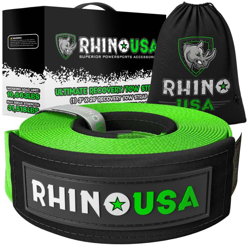 Rhino USA — Rhino USA Recovery Tow Strap 3Inx20Ft (Green)
Tow Strap