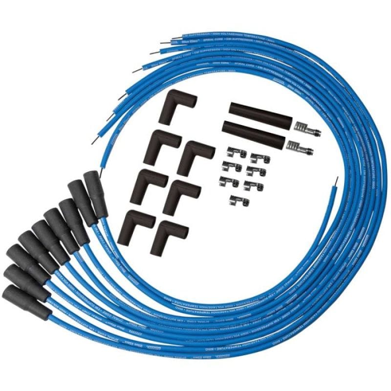 Moroso — Moroso Universal Ignition Wire Set - Blue Max - Spiral Core - Unsleeved - 90 Degree - Blue
