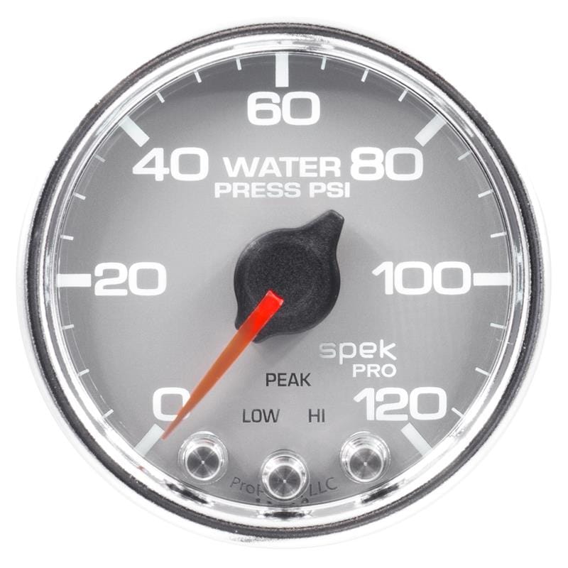 AutoMeter — GAUGE, WATER PRESS, 2 1/16", 120PSI, STEPPER MOTOR W/PEAK & WRN, SLVR/CHRM, SPEK