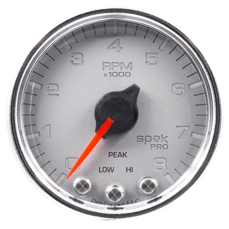 AutoMeter — GAUGE, TACH, 2 1/16", 8K RPM, W/ SHIFT LIGHT & PEAK MEM, SLVR/CHRM, SPEK-PRO