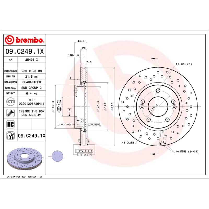 Brembo OE — Brembo OE 2017 Hyundai Elantra/14-18 Kia Forte/14-24 Soul Drilled Xtra Brake Disc - Front