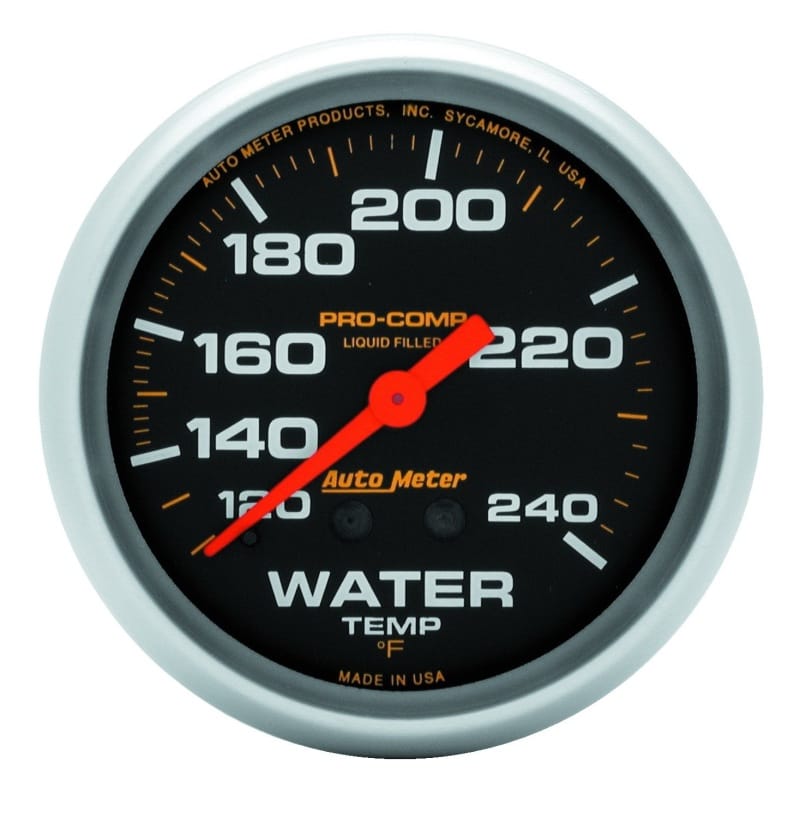 AutoMeter — Autometer Liquid Filled Mechanical 66.7mm 120-240 deg F Water Temperature Gauge w/ 12in Tubing
2-5/8" WATER TEMP, 1