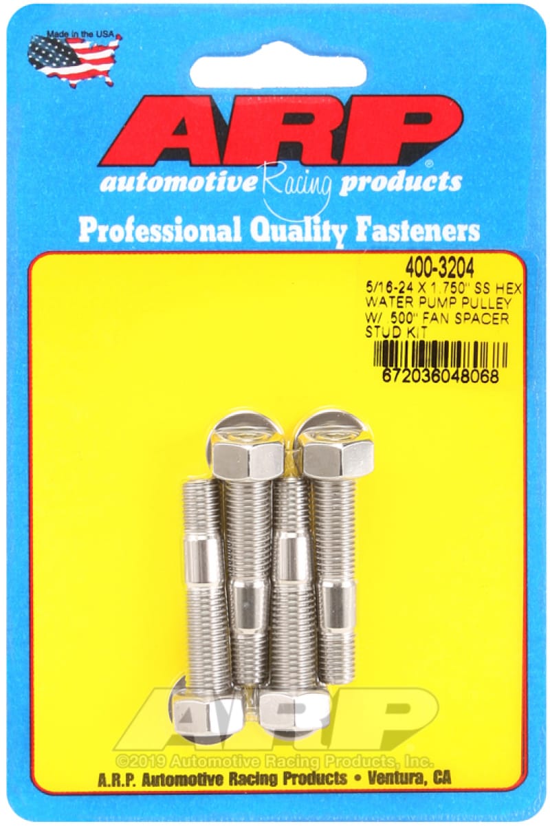 ARP — ARP 5/16-24 X 1.750 SS Hex Water Pump Pulley w/ .500in Fan Spacer Stud Kit
