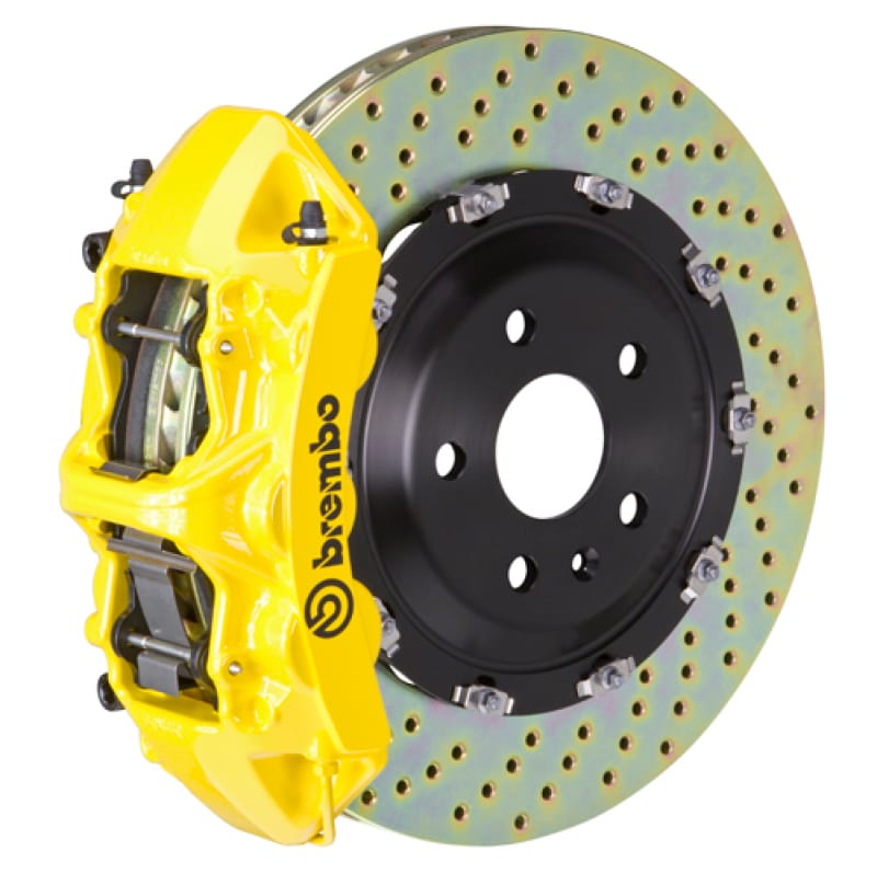 Brembo — Brembo 12-18 A6 3.0T/12-18 A7 3.0T Front GT BBK 6 Piston Cast 380x34 2pc Rotor Drilled- Yellow