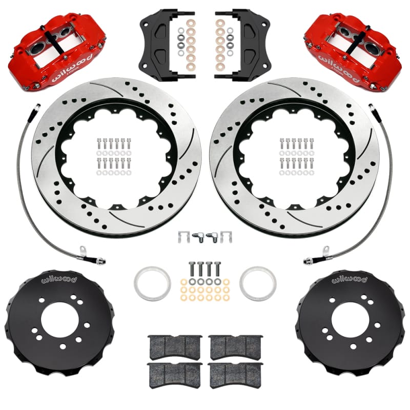 Wilwood — Wilwood 99-02 Nissan Skyline Superlite 6R Front BBK w/ 14.00in D/S Rotors & Flexlines - Red