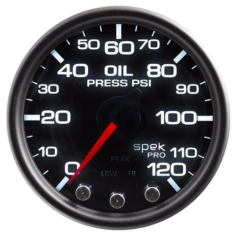 AutoMeter — Autometer Spek-Pro Gauge Oil Press 2 1/16in 120psi Stepper Motor W/Peak & Warn Blk/Smoke/Blk
GA 2" OILP BSB SPEK