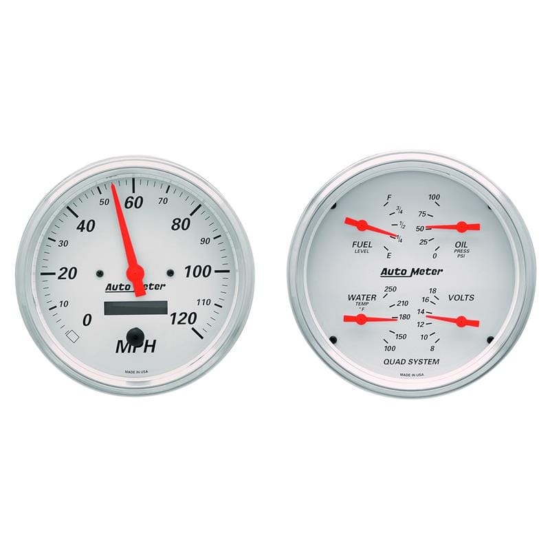AutoMeter — GAUGE KIT, 2 PC., QUAD & SPEEDOMETER, 5", ARCTIC WHITE