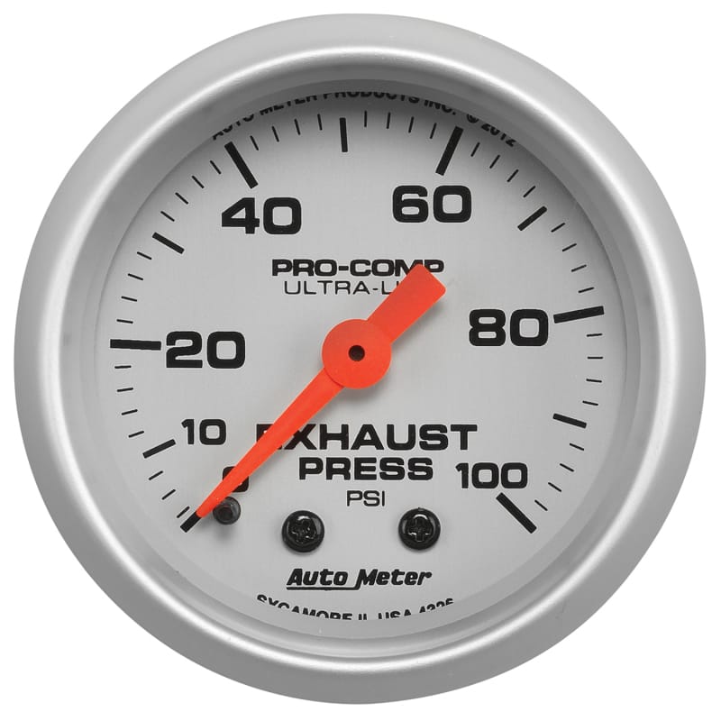 AutoMeter — Autometer Ultra-Lite 52mm 0-100 PSI Mechanical Exhaust Pressure Gauge
2-1/16" EXHAUST PRES