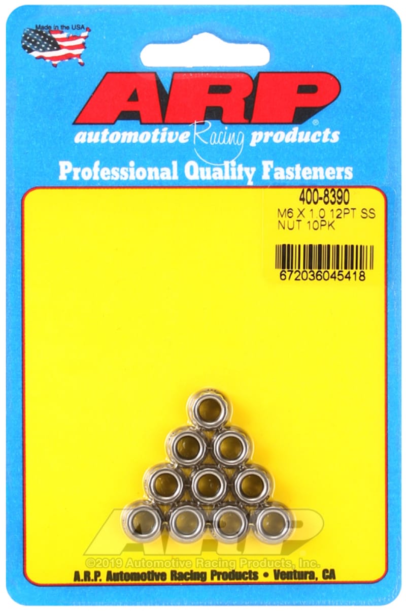 ARP — ARP M6 X 1.00 (M8 wr) Stainless Steel 12pt Nut Kit (Pack of 10)