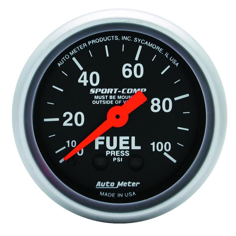 AutoMeter — Autometer Sport-Comp 52mm 0-100 PSI Mechanical Fuel Pressure Gauge
2" FUEL PRESS, 0-100