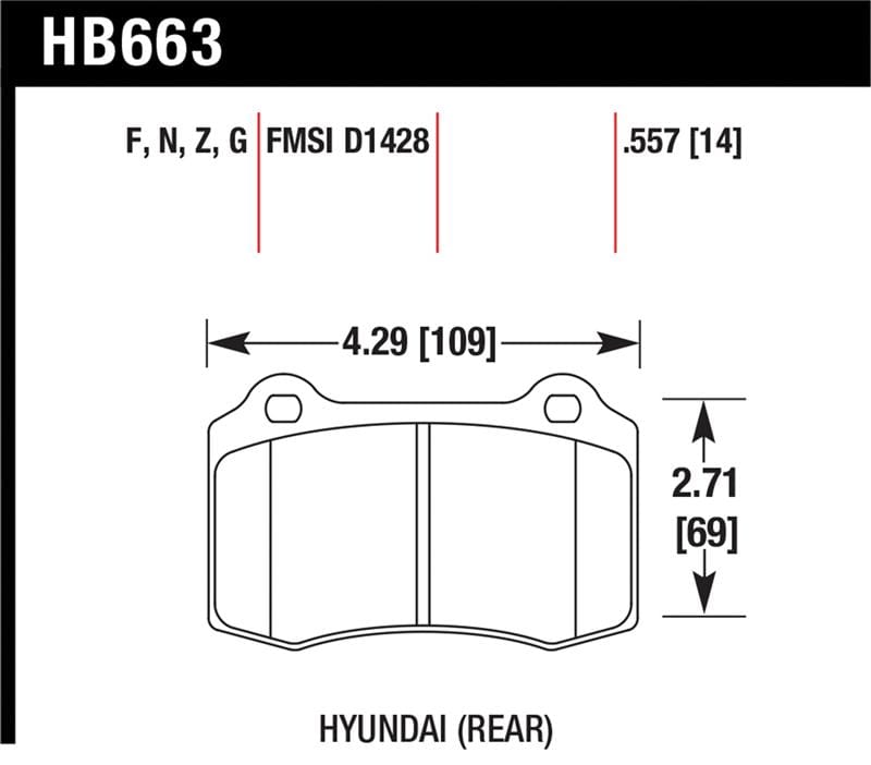 Hawk Performance — Hawk 10 Hyundai Genesis Coupe (Track w/ Brembo Breaks) Performance Ceramic Street 14mm Rear Brake Pa
Disc Brake Pad