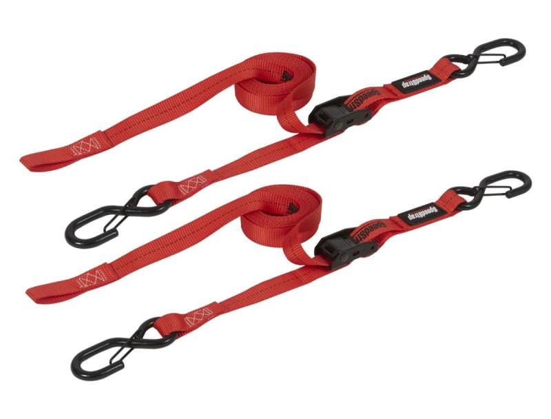 SpeedStrap — SpeedStrap 1In x 10Ft CAM-Lock Tie Down w/ Snap FtSFt Hooks (2 Pack) - Red
