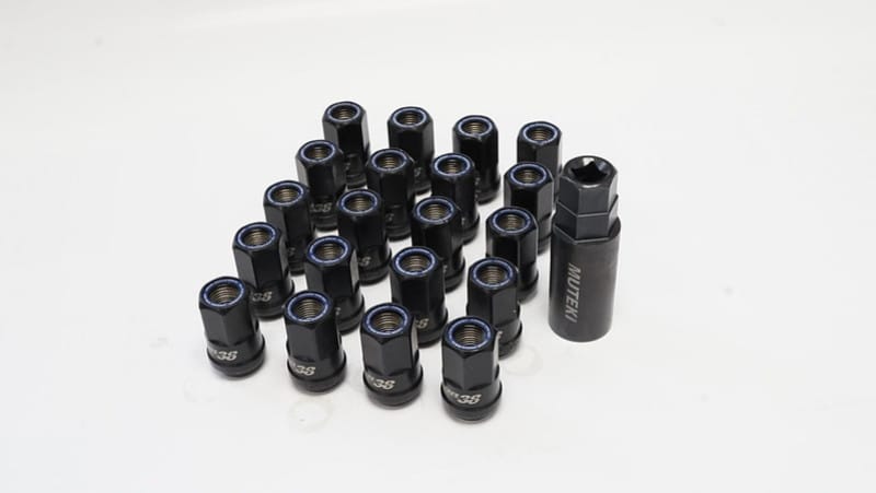Wheel Mate — Wheel Mate Muteki HR38 Open End Lug Nuts 12x1.50 Titanium Chrome / Blue Ring