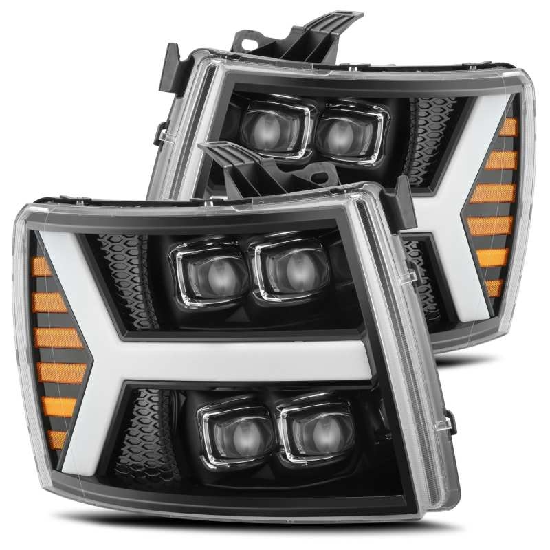 AlphaRex — AlphaRex 07-13 Chevy 1500HD(NewBody) NOVA LED Proj Headlight Plank Sty Glos Blk w/Activ Lite/Seq Sig
Projector Headlights