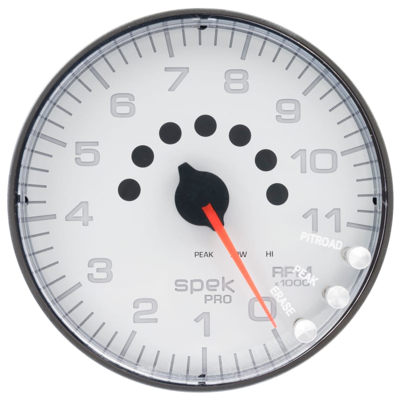 AutoMeter — Autometer Spek-Pro Gauge Tachometer 5in 11K Rpm W/Shift Light & Peak Mem White/Black
GA 5" 11KRPM WFB SPK