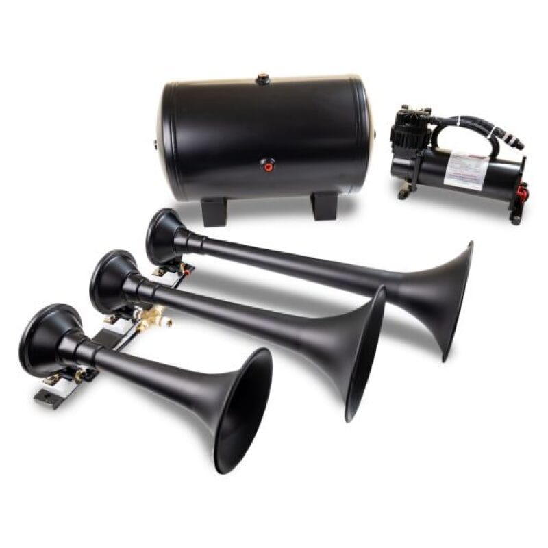 Kleinn Air Horns — Kleinn Triple Black Horn Kit w/ 150 PSI Waterproof 5.0 gal Air Tank
Triple TrainHorn Kit