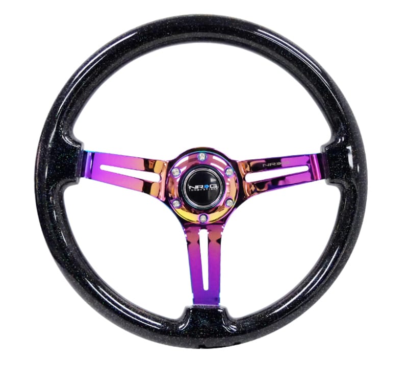 NRG — NRG Reinforced Steering Wheel (350mm / 3in. Deep) Blk Multi Color Flake w/ Neochrome Center Mark