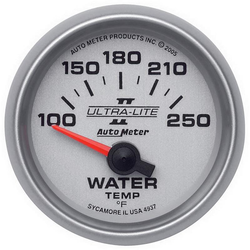 AutoMeter — Autometer Ultra-Lite II 52mm 100-250 Deg F Short Sweep Electronic Water Temp Gauge
2-1/16" WATER TEMP,