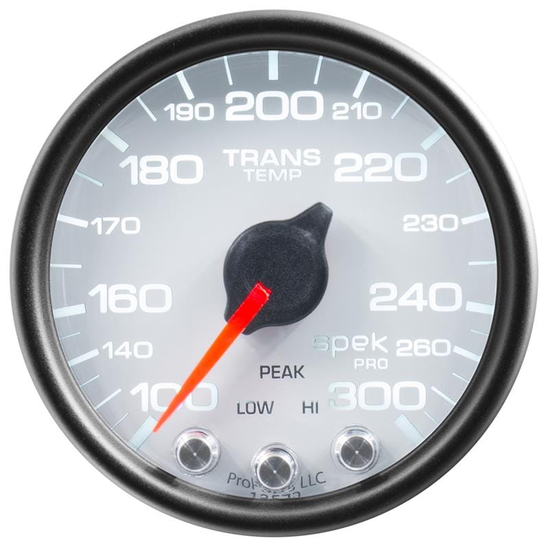 AutoMeter — GAUGE, TRANS TEMP, 2 1/16", 300?F, STEPPER MOTOR W/PEAK & WRN, WHT/BLK, SPEK-PRO