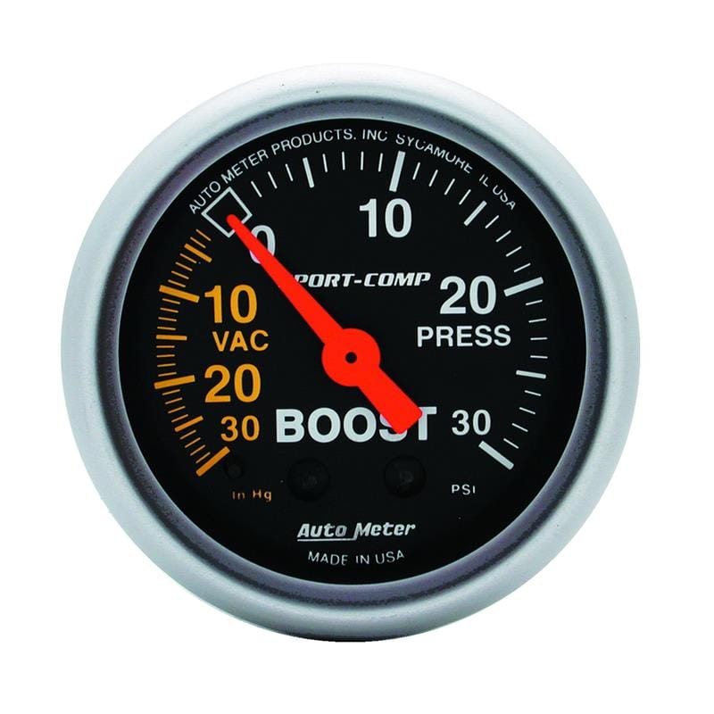 AutoMeter — GAUGE, VAC/BOOST, 2 1/16", 30INHG-30PSI, MECHANICAL, SPORT-COMP