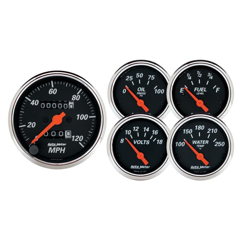 AutoMeter — GAUGE KIT, 5 PC., 3 1/8" & 2 1/16" , MECH. SPEEDOMETER, DESIGNER BLACK