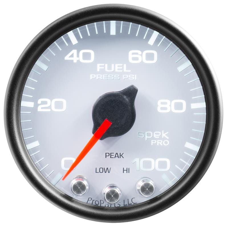 AutoMeter — Autometer Spek-Pro Gauge Fuel Press 2 1/16in 100psi Stepper Motor W/Peak & Warn Wht/Blk
GA 2" FP 100 WCB SPK