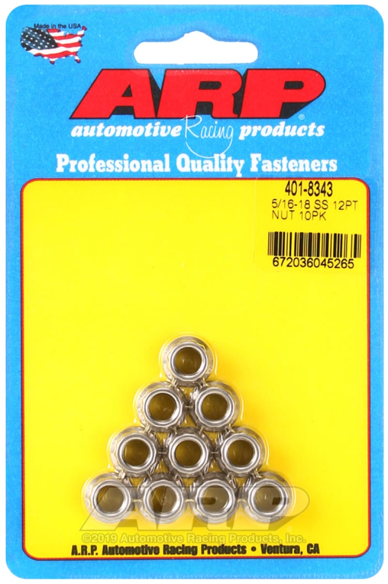 ARP — ARP 5/16-18 12PT Nut Kit SS - 10 PK