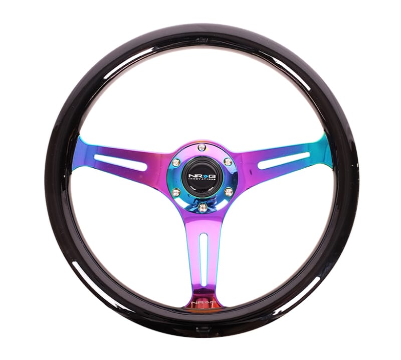 NRG — NRG Classic Wood Grain Steering Wheel (350mm) Black Paint Grip w/Neochrome 3-Spoke Center