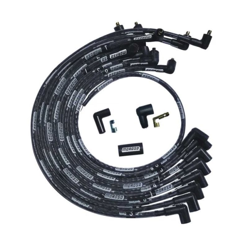 Moroso — Moroso SBC Over Valve Cover Sleeved 90 Deg Plug Non-HEI Ultra Spark Plug Wire Set - Black