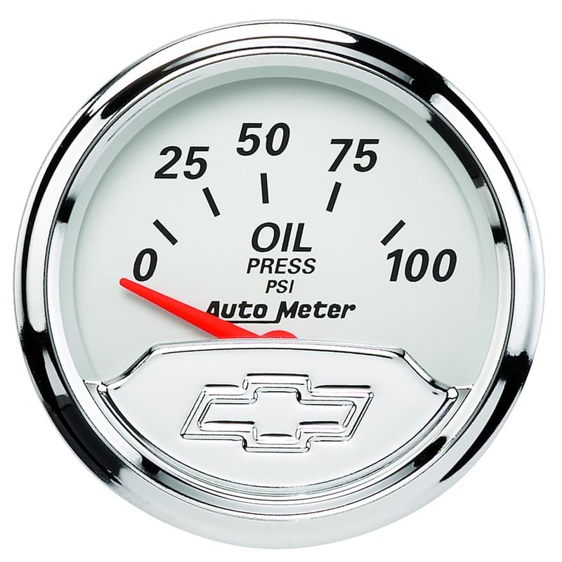AutoMeter — Autometer Chevy Vintage Bowtie 2-1/16in 0-100PSI Electronic Oil Pressure Gauge
GA 2" OILP ELEC CV