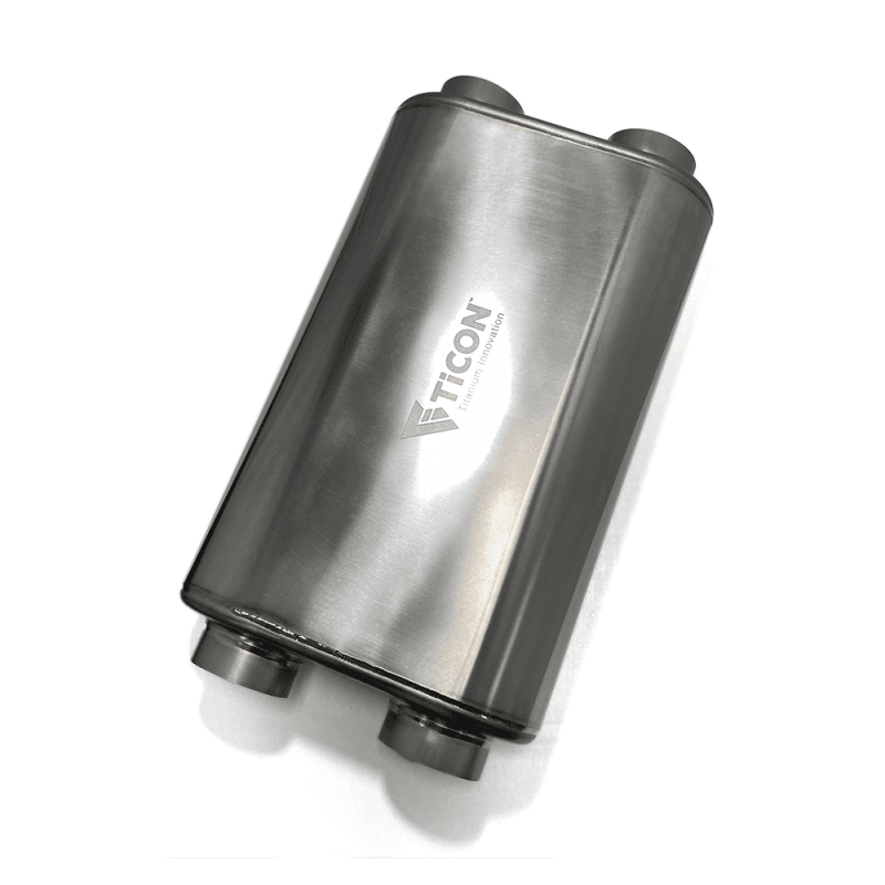 Ticon — Ticon Industries 17in OAL 2.5in Thin Oval Matte Finish Titanium Muffler - 2.5in Dual In/Dual Out