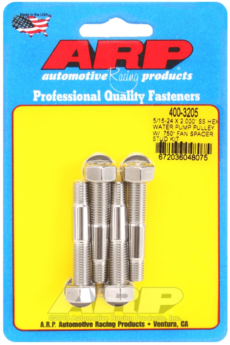 ARP — ARP 5/16-24 X 2.000 SS Hex Water Pump Pulley w/ .750in Fan Spacer Stud Kit