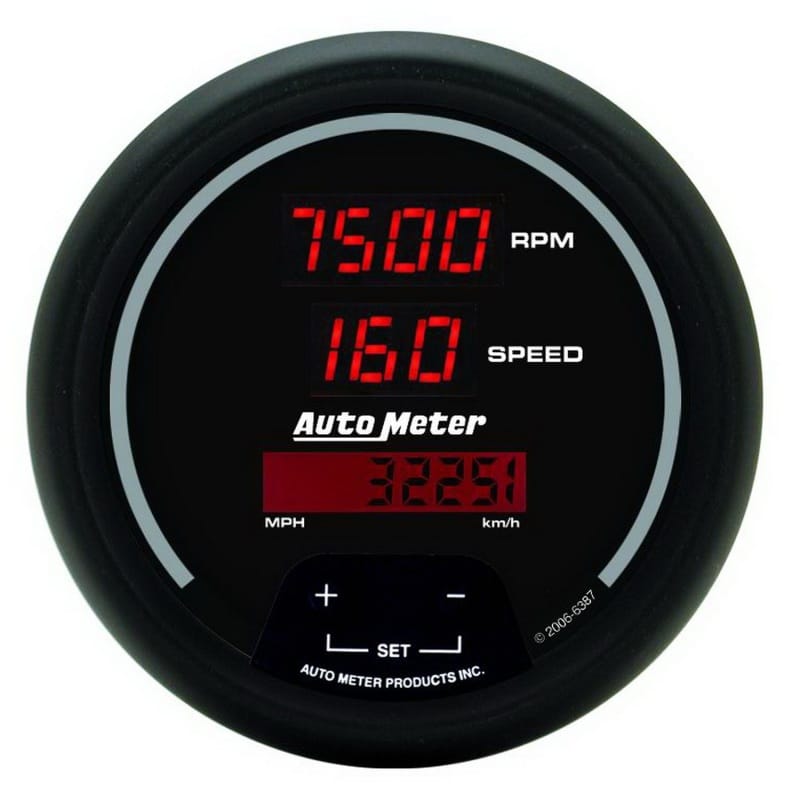 AutoMeter — Autometer Black 85.7mm 8000 RPM/160 MPH or 260 km/h Digital Tach/Speedo Combo Gauge
3-3/8" TACH/SPEEDO C